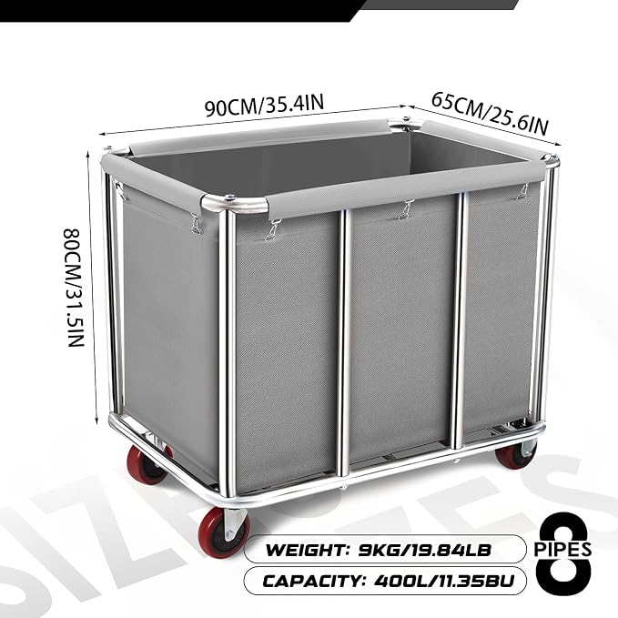 Commercial Laundry Cart on Wheels, 11.35 Bushels Large Roller - Image 6