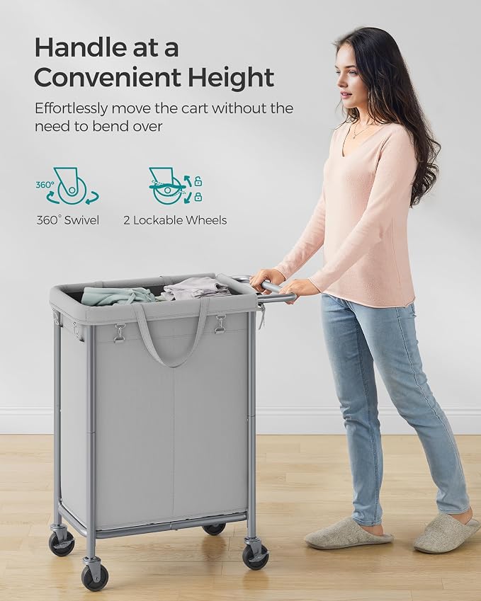 SONGMICS Laundry Basket with Wheels, 2-Section Rolling Laundry Hamper, 37 - Image 7