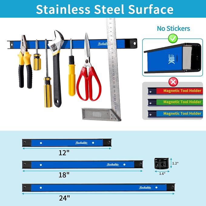 4 Pieces 24" Magnetic Tool Holder Strip, Metal Tool Organizer Rack - Image 4