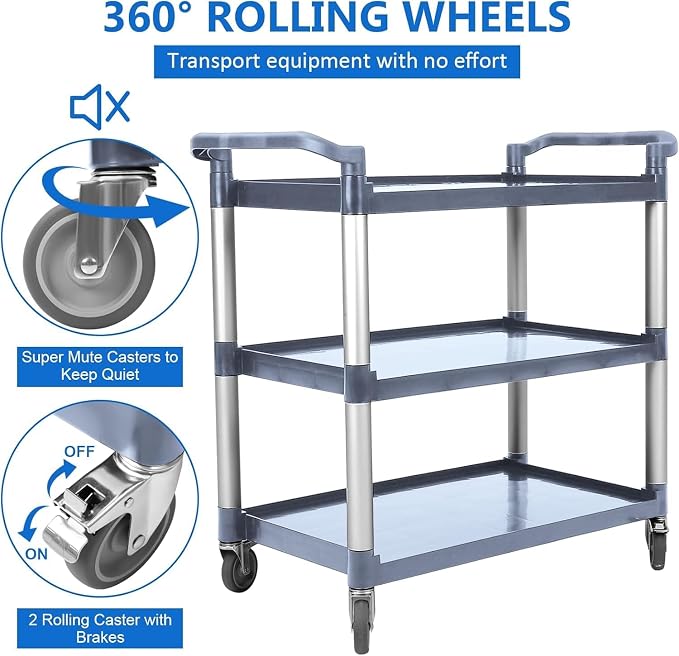 3-Tier Service Cart，3-Shelf Rolling Push Cart - Image 4