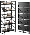 JSB No Assembly Folding Bookshelf, 5 Tier Industrial Metal Book Shelf by HomeFurniture