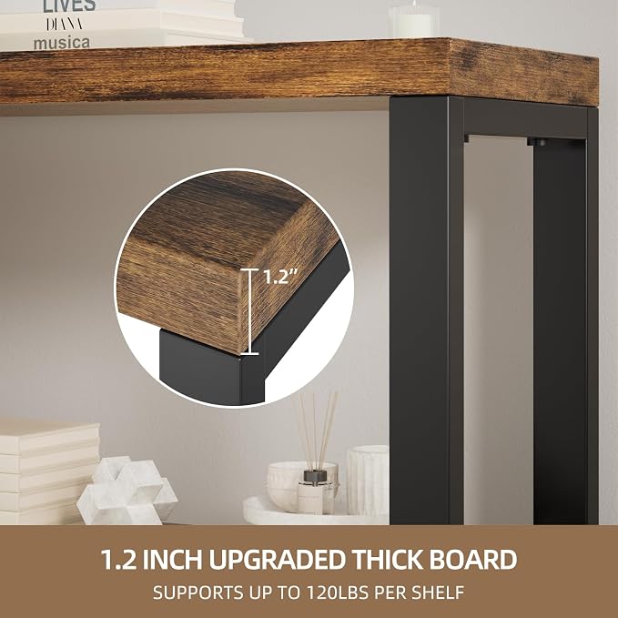 5-Tier 39.37" Wide Heavy Duty Bookshelf, Industrial Wood and Metal Bookshelf - Image 3