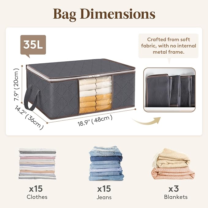 Lifewit 3 Pack Clothes Storage Bag, Foldable Storage Bin Closet Organizer - Image 2