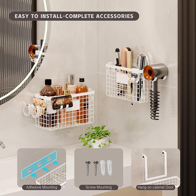 2 Pack Hair Tool Organizer, Adhesive Hair Dryer Holder Cabinet Door/Wall - Image 2