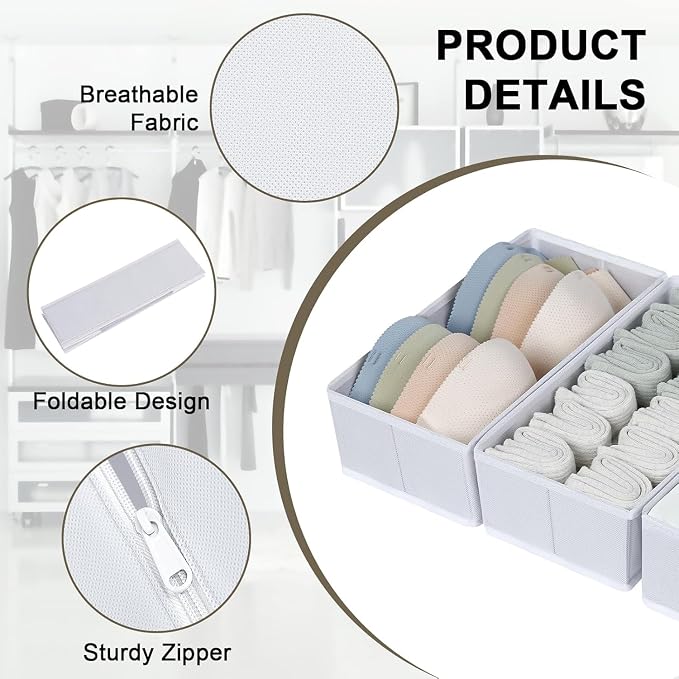 DIMJ Drawer Organizer Clothes, 6 Pack Fabric Drawer Organizer Bins, Foldable - Image 4