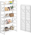 4NM 5 Tiers No Assembly Book Shelves, 51.2" H Folding Bookshelf Bookcase Open by 4NM