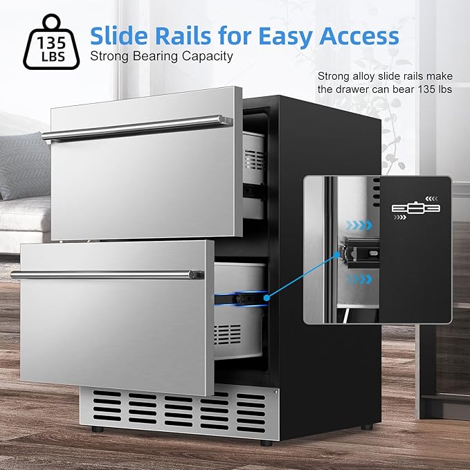 Under Counter Beverage Refrigerator 24 Inch, Outdoor Drawer Fridge Stainless - Image 3