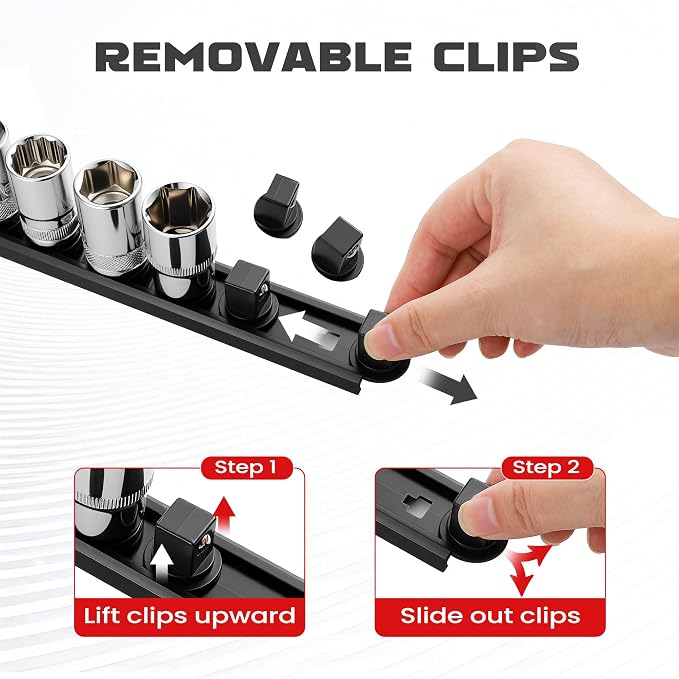 ALOANES 6-Piece Magnetic Socket Organizer, Heavy Duty Aluminum Socket Rails - Image 4