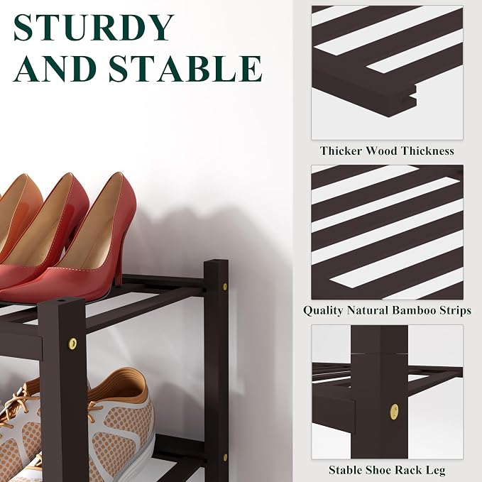 Smiry Bamboo Shoe Rack for Closet, 5 Tier Small Wooden Stackable Shoe Organizer - Image 2
