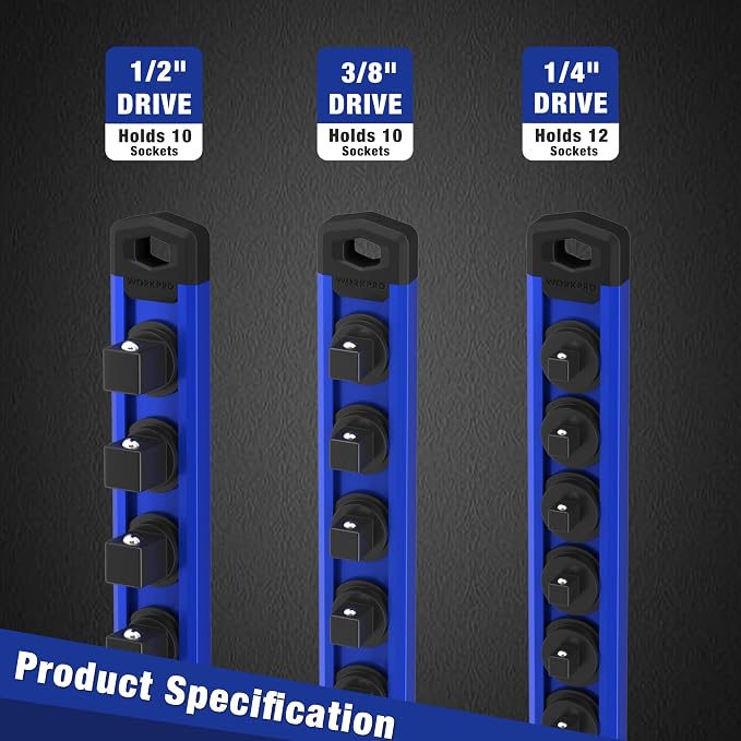 WORKPRO Magnetic Socket Organizer, 3/8-Inch Drive Aluminum Alloy Socket Rail - Image 8