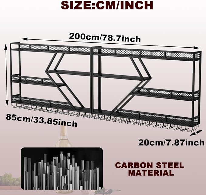 78.7in Metal Wine Rack Wall Mounted, Modern Wine Storage Rack Wall Mounted - Image 2