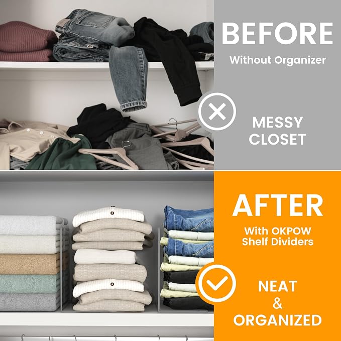 OKPOW Shelf Dividers for Closet Organization: 8 Pack Durable Clear Acrylic - Image 4