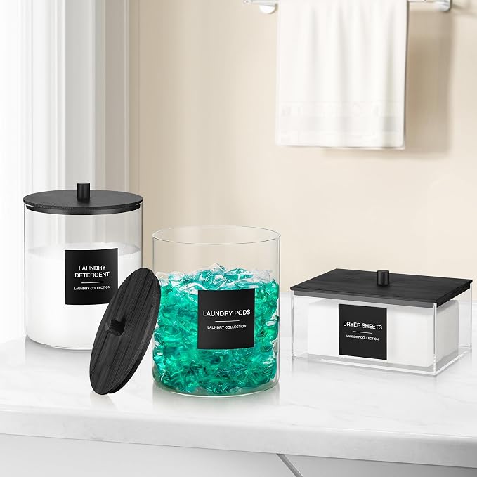 3 Pack Glass Jars and Acrylic Dryer Sheet Holder, Laundry Pods Container - Image 7