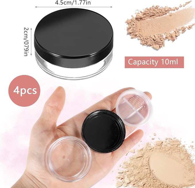 4pcs 10ml/0.34oz Plastic Empty Travel Small Loose Powder Compact Refillable - Image 2