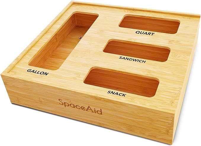 SpaceAid Bag Storage Organizer for Kitchen Drawer, Bamboo Organizer, Compatible by SpaceAid