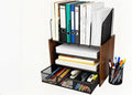 4-Tier Wood & Metal Desk Organizer – Vertical File Tray, Pen Holder & Drawer | by Unknown