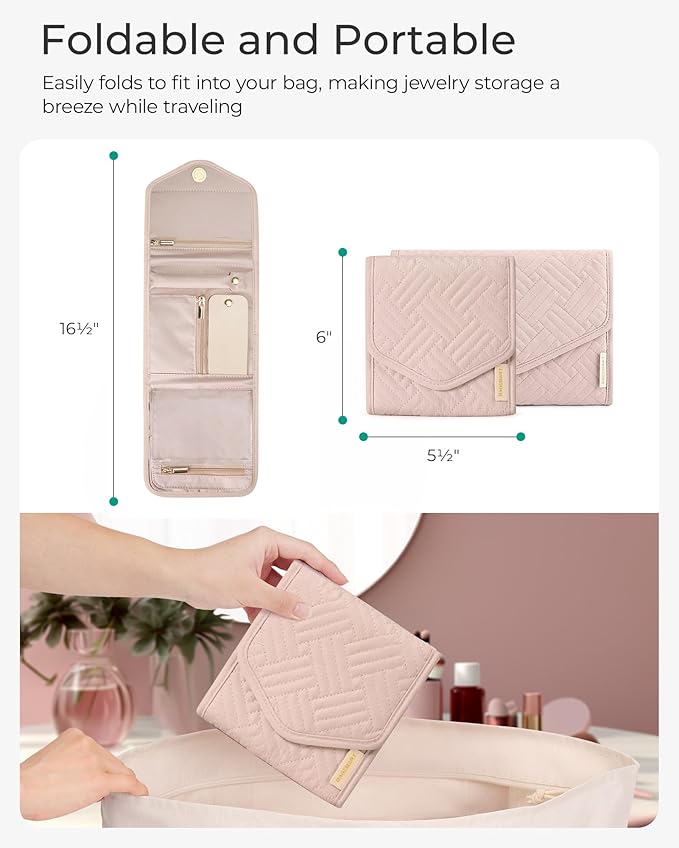 BAGSMART Travel Jewelry Organizer Case Foldable Small Jewelry Roll - Image 6