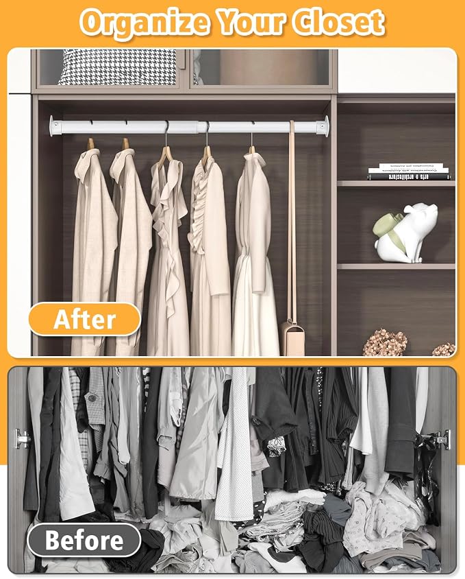 Closet Rod, 17 to 39 Inch Heavy Duty Adjustable Metal Clothing Rack - Image 3