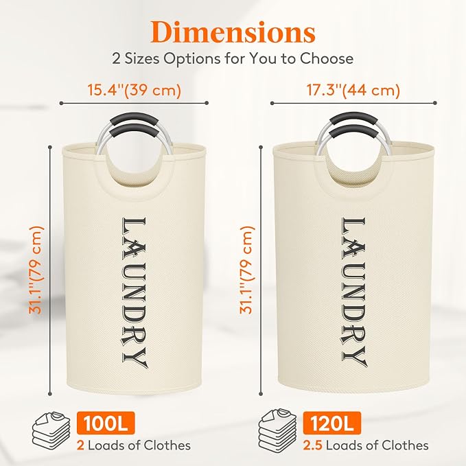 Lifewit 100L 2-Pack Large Laundry Basket, Collapsible Laundry Hamper - Image 2