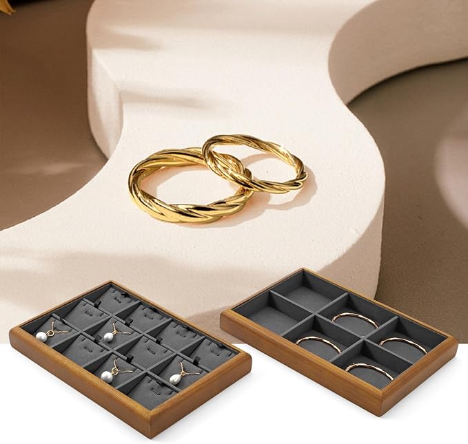 Oirlv Solid Wood Multifunctional Ring Earrings Studs Bangle Jewelry Organizer - Image 3