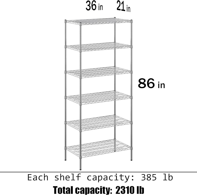 21" Deep x 36" Wide x 86" Height Wire Shelving Kit | 6-Tier | NSF Commercial - Image 3