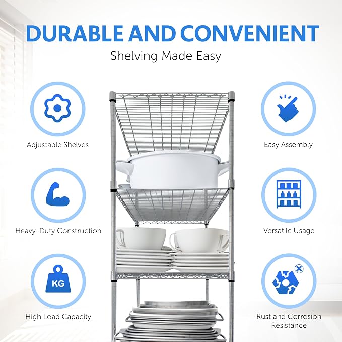 4000 LBS Heavy Duty Metal Shelving Unit – 36x18x76 NSF 5-Tier Wire Rack - Image 4