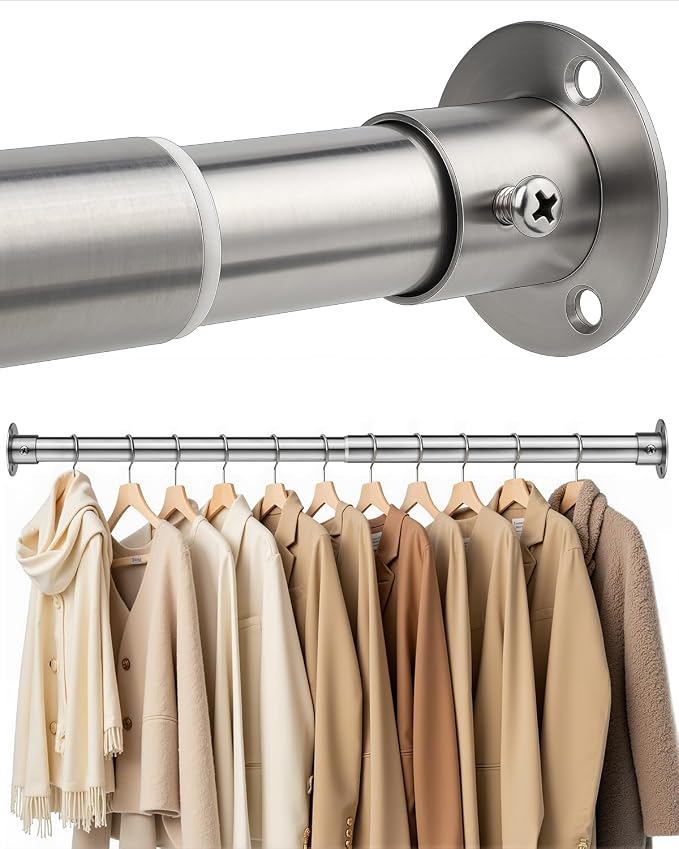 Closet Rods for Hanging Clothes, 17-64 Inch Heavy Duty and Stepless Adjustable by CTSZOOM