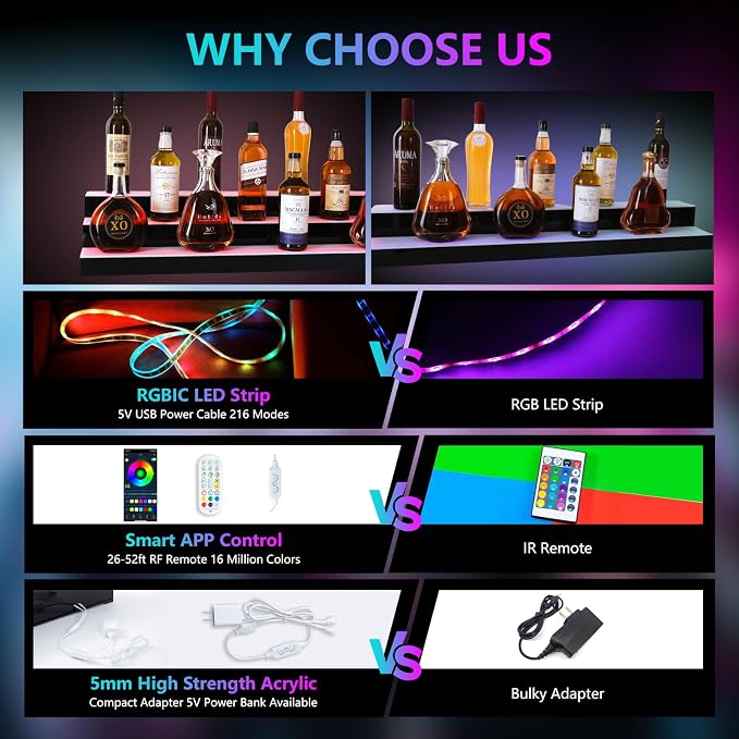 Led Lighted Liquor Bottle Display Shelf, 30 Inch 2 Tier Whiskey Rack, Support - Image 4