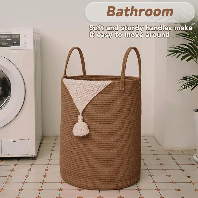 Large Woven Laundry Basket Hamper, 80L Cotton Rope Storage Bin - Image 5