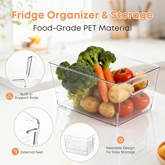 MOONEDGE 4 Pcs Clear Plastic Storage Bins, Durable Pantry Organizer - Image 3