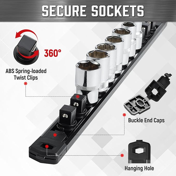 ALOANES 6-Piece Magnetic Socket Organizer, Heavy Duty Aluminum Rails - Image 3