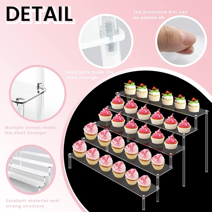 ULENDIS 2 Pack 5 Tier Acrylic Display Risers Stand Shelf, Acrylic Dessert Stands - Image 3