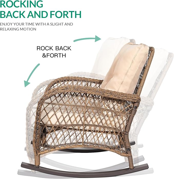 VIVIJASON 2 Piece Patio Wicker Rattan Rocker Chair, Outdoor Rattan Rocker Chair - Image 2