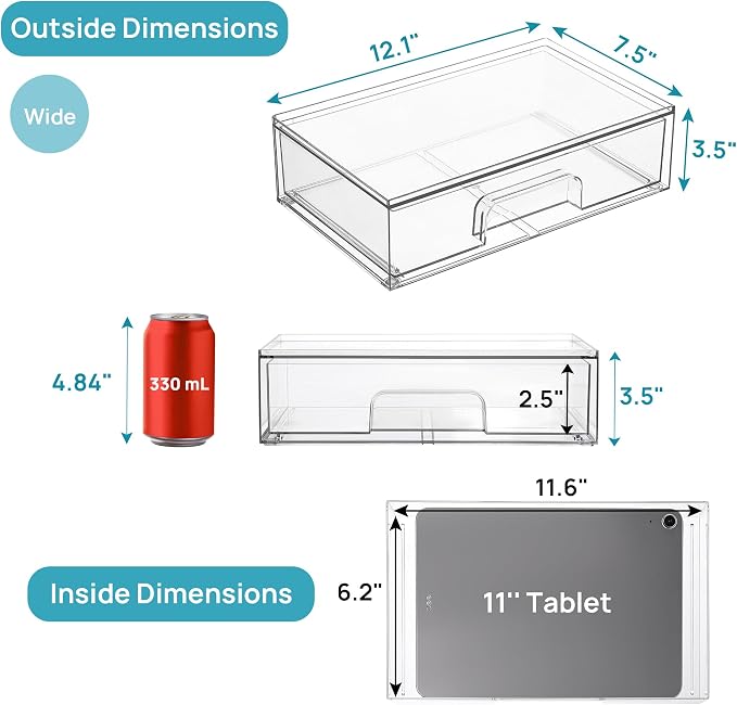 Vtopmart 12.1''W Clear Stackable Storage Drawers, 6 Pack Acrylic Plastic - Image 3