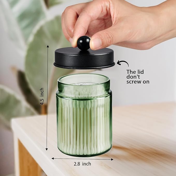 Amolliar Sage Green Glass Apothecary Jar, Qtip Holder Metal Lid & Stickers - Image 2