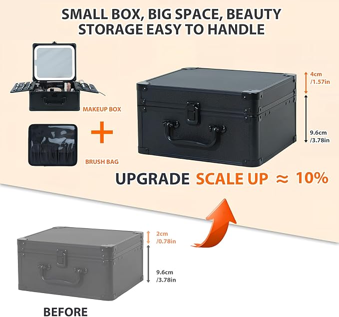 Makeup Organizer Box with Detachable Lighted Mirror, Travel Train Cosmetic Case - Image 3