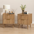 CARPETNAL Fluted Nightstand Set of 2, Walnut Bedside Table by CARPETNAL