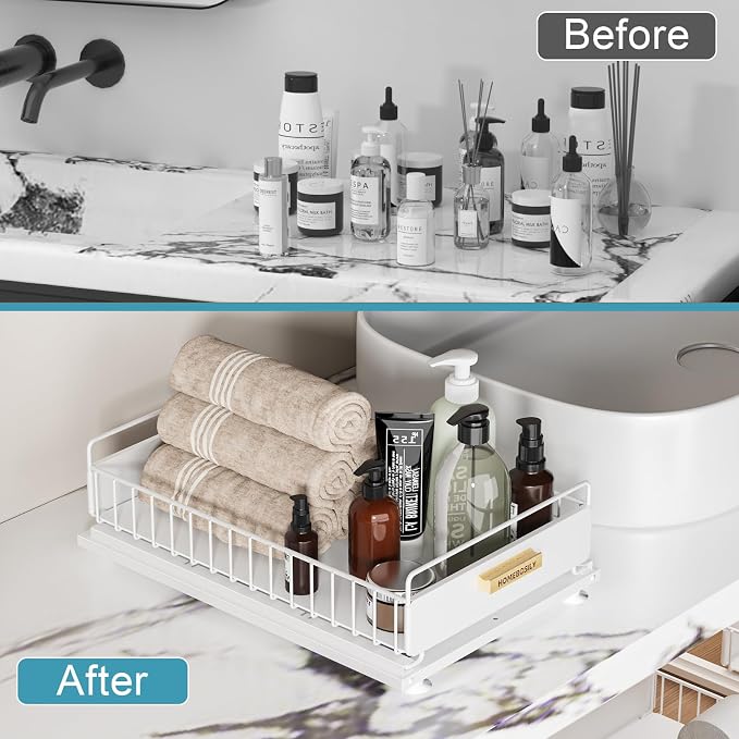 Under Sink Organizer, 2 Pack Pull Out Kitchen Cabinet Organizer, Mute Slide-Out - Image 4