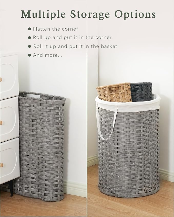 34.3 Gal Large Laundry Hamper Laundry Basket Round Handwoven Wicker Laundry - Image 6