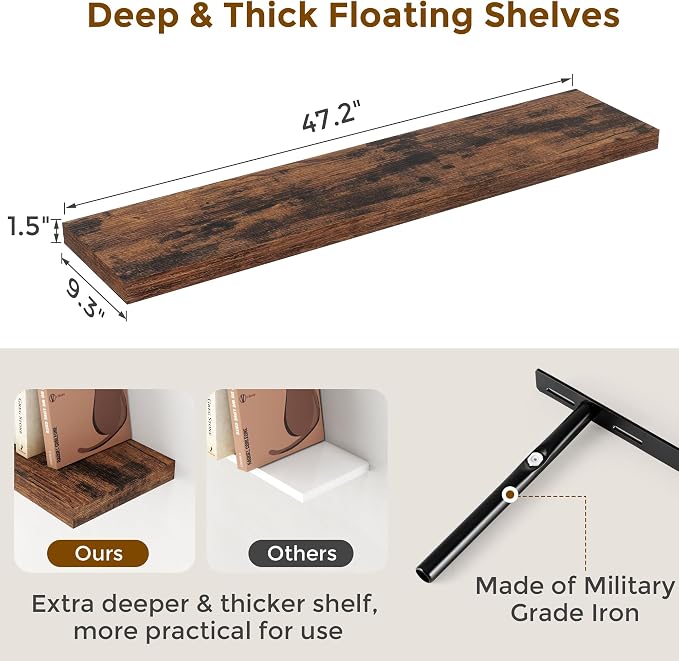 48 Inch Floating Shelves, 9.3 Inch Deep Floating Shelf - Image 3