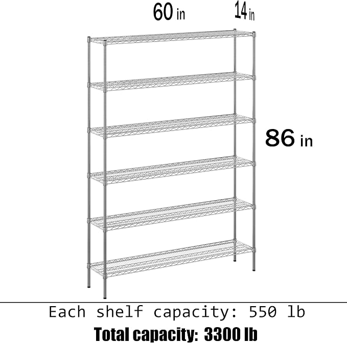 14" Deep x 60" Wide x 86" Height Wire Shelving Kit | 6-Tier | NSF Commercial - Image 3