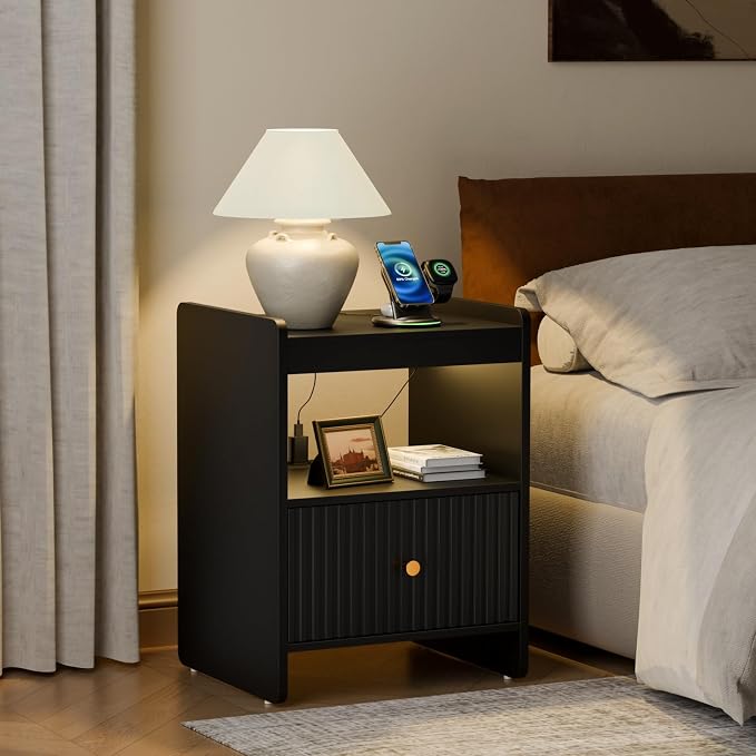 HIFYOBRO 21.6" Tall Fluted Nightstand, End Table - Image 2