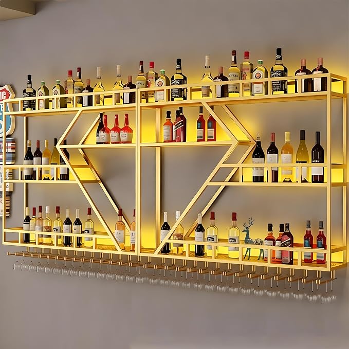 63in Metal Wine Rack Wall Mounted, Modern Wine Storage Rack Wall Mounted by AMHRICHO