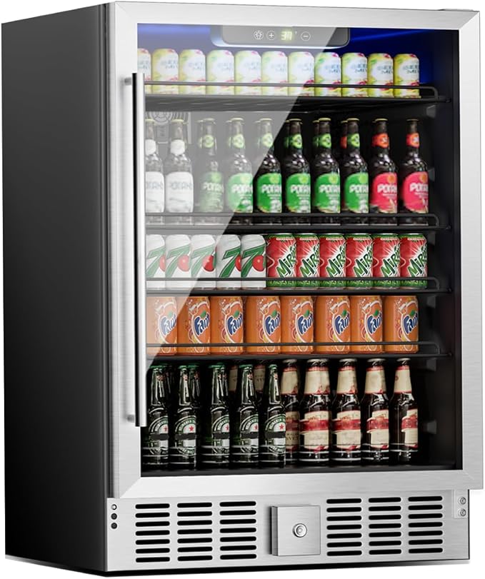 24 inch Beverage Refrigerator, Under Counter Small Refrigerator, 166 Can/5.3 by Erivess