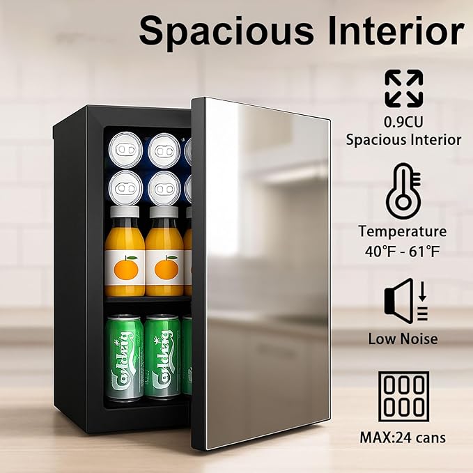 0.9 Cu.Ft Mini Refrigerator and Beauty Fridge, 24 Cans Mini Fridge - Image 5