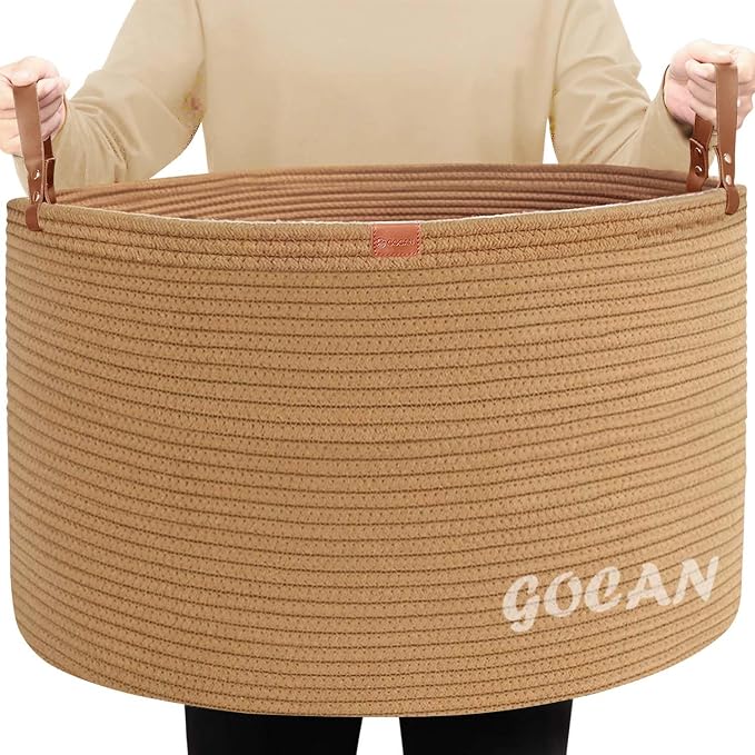 Extra Large Storage Laundry Basket 22" X 22"X 14" Cotton Rope Woven Basket by GOCAN