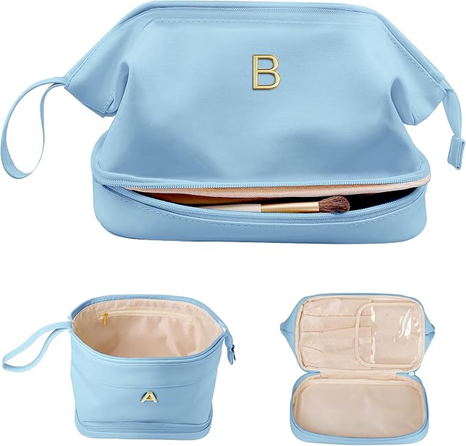 Monogrammed Gift for Women Girls, Initial Makeup Bag, Personalized Double Layer by Vogewood