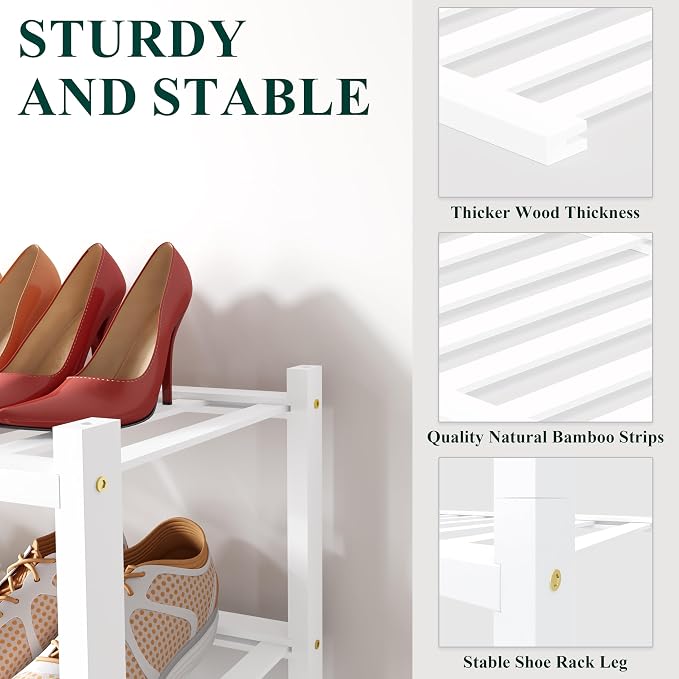 Smiry Bamboo Shoe Rack for Closet, 3 Tier Small Wooden Stackable Shoe Organizer - Image 3