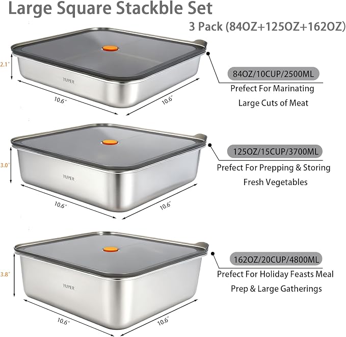 YUPER Stainless Steel Food Storage Containers, Large Meal Prep Container Sets - Image 2