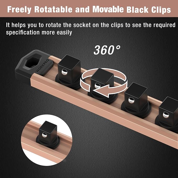 WORKPRO Magnetic Socket Organizer, 3/8-Inch Drive Aluminum Alloy Socket Rail - Image 5